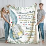 Personalised Baby Elephant Leaf Soft Blanket with Name and Title Nursery Decor Mother's Day Baby Shower Gift for New Grandparents Newborns Mom