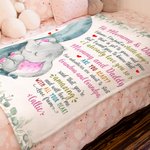 Personalised Baby Elephant Leaf Soft Blanket with Name and Title Nursery Decor Mother's Day Baby Shower Gift for New Grandparents Newborns Mom