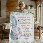 Personalised Baby Elephant Leaf Soft Blanket with Name and Title Nursery Decor Mother's Day Baby Shower Gift for New Grandparents Newborns Mom