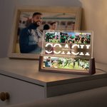 Luce notturna personalizzata in acrilico con collage di 6 foto nome e testo base in legno regalo di compleanno per allenatori o amanti dello sport