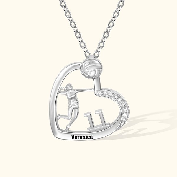 Collana personalizzata con ciondolo a forma di cuore a tema pallavolo nome e numero regalo di compleanno e per appassionati di sport