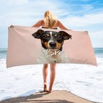 Asciugamano da spiaggia orizzontale personalizzato con foto e nome cane e gatto regalo perfetto per l'estate per amanti dei animali