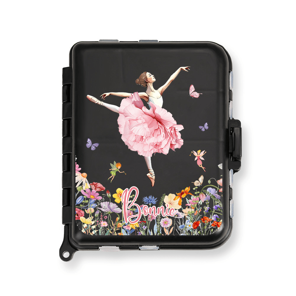 Personalized Ballet Girl Butterfly Hair Accessory Box with Name and Birth Flower, Organizer for Clips/Earrings/Rubber Bands, Gift for Ballet Lovers