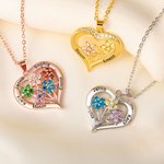 Personalized 1-8 Birthstone Flowers Necklace with Engraved Names Dainty Family Jewellery Birthday Anniversary Mother's Day Gift for Women
