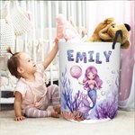 Personalisierte Fantasy Meerjungfrau zusammenklappbar wasserdicht Wäscheaufbewahrung Korb mit Namen und Griff Housewarming Geburtstag Geschenk für Mädchen Kinder