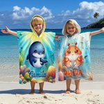 Personalized Sea Animal Underwater World Super Absorbent Hooded Beach Towel with Name Travel Summer Vacation Birthday Gift for Boys Girls