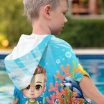 Personalized Underwater World Ocean Sea Turtle Dolphin Cartoon Character Name Hooded Beach Towel Beach Vacation Favor Travel Birthday Gift for Kids