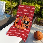 Personalised Sports Ball Cartoon Character Quick Dry Oversized Beach Towel with Name Travel Vacation Essentials Birthday Gift for Sports Lover
