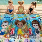 Personalizzato a tema oceano, personaggio dei cartoni animati, asciugamano da spiaggia sovradimensionato ad asciugatura rapida con nome, essenziale per il viaggio, per la festa di compleanno in spiagg
