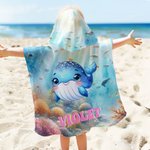 Personalized Sea Animal Underwater World Super Absorbent Hooded Beach Towel with Name Travel Summer Vacation Birthday Gift for Boys Girls