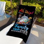 Personalized Cartoon Character Cruise Ship Coconut Tree Quick Drying Oversized Soft Beach Towel with Name and Year Beach Party Gift for Family Friend