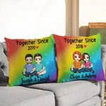 Personalised Together Since Year Cartoon Couple Soft Cushion Cover with Names Home Decor Anniversary Birthday Gift for Couples