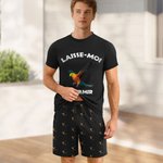 Set de Pyjama Personnalisé avec 2 Photos et Texte Vêtement à Manches Courtes Cadeau Anniversaire pour Homme Amoureux des Animaux de Compagnie