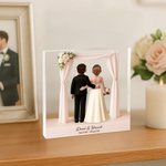 Personalised 3D Cartoon Bride and Groom Acrylic Plaque with Name and Text Wedding Anniversary Valentine's Day Gift for Newlyweds Couples