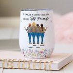 Personalized 2-4 Leopard Besties Back View Floral 12 oz Wine Tumbler with Lid and Names Friendship Birthday Gift for Friends