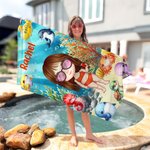 Personalizzato a tema oceano, personaggio dei cartoni animati, asciugamano da spiaggia sovradimensionato ad asciugatura rapida con nome, essenziale per il viaggio, per la festa di compleanno in spiagg