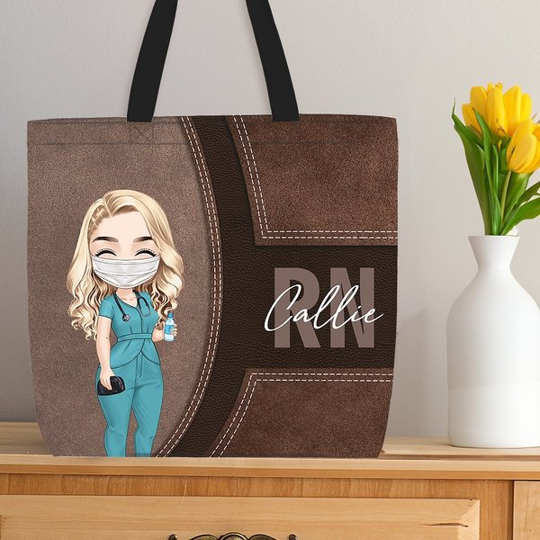 Personalized Cartoon Medical Character Large Tote Bag with Name and Title Gratitude Birthday Gift for Nurse Doctor Medical Staff