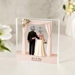 Personalised 3D Cartoon Bride and Groom Acrylic Plaque with Name and Text Wedding Anniversary Valentine's Day Gift for Newlyweds Couples