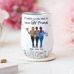 Personalized 2-4 Leopard Besties Back View Floral 12 oz Wine Tumbler with Lid and Names Friendship Birthday Gift for Friends