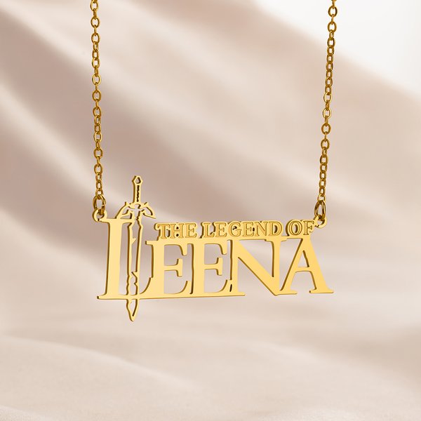 Spada personalizzata La leggenda di ispirazione collana con nome Dainty Gioielli Gioco Compleanno Anniversario Regalo per amico di famiglia