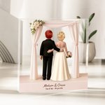 Personalised 3D Cartoon Bride and Groom Acrylic Plaque with Name and Text Wedding Anniversary Valentine's Day Gift for Newlyweds Couples