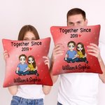 Personalised Together Since Year Cartoon Couple Soft Cushion Cover with Names Home Decor Anniversary Birthday Gift for Couples