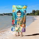 Personalizzato a tema oceano, personaggio dei cartoni animati, asciugamano da spiaggia sovradimensionato ad asciugatura rapida con nome, essenziale per il viaggio, per la festa di compleanno in spiagg