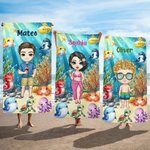 Personalizzato a tema oceano, personaggio dei cartoni animati, asciugamano da spiaggia sovradimensionato ad asciugatura rapida con nome, essenziale per il viaggio, per la festa di compleanno in spiagg