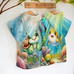Personalized Sea Animal Underwater World Super Absorbent Hooded Beach Towel with Name Travel Summer Vacation Birthday Gift for Boys Girls