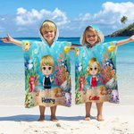Personalized Underwater World Ocean Sea Turtle Dolphin Cartoon Character Name Hooded Beach Towel Beach Vacation Favor Travel Birthday Gift for Kids