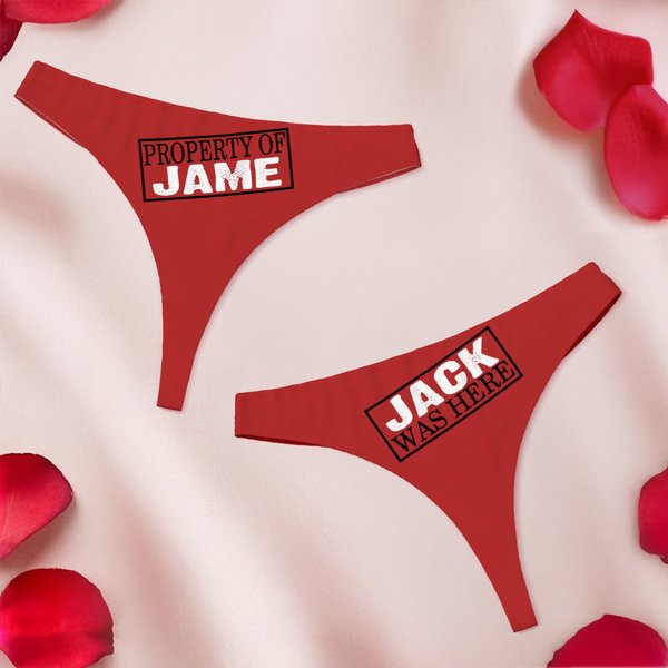 Cœur Personnalisé Scellé par un Baiser Rouge Sexy String Slip avec Nom Sûr et Respirant Lune de Miel Voyage Cadeau de Saint-Valentin pour Femme Petite Amie