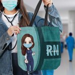 Personalized Cartoon Medical Character Large Tote Bag with Name and Title Gratitude Birthday Gift for Nurse Doctor Medical Staff