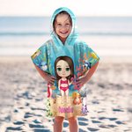 Personalized Underwater World Ocean Sea Turtle Dolphin Cartoon Character Name Hooded Beach Towel Beach Vacation Favor Travel Birthday Gift for Kids