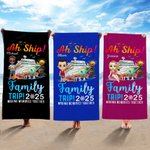 Personalized Cartoon Character Cruise Ship Coconut Tree Quick Drying Oversized Soft Beach Towel with Name and Year Beach Party Gift for Family Friend