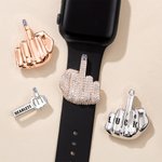 Personalized 3D Spoof Middle Finger Watch Band Charm with Name or Birthstone Decorative Accessories Birthday Gift for Men Women