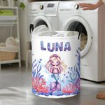 Personalisierte Fantasy Meerjungfrau zusammenklappbar wasserdicht Wäscheaufbewahrung Korb mit Namen und Griff Housewarming Geburtstag Geschenk für Mädchen Kinder