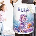 Personalisierte Fantasy Meerjungfrau zusammenklappbar wasserdicht Wäscheaufbewahrung Korb mit Namen und Griff Housewarming Geburtstag Geschenk für Mädchen Kinder