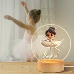 Personalised Cute 3D Cartoon Ballet Girl LED Night Light with Wooden Base and Name Room Decor Competition Reward Birthday Gift for Ballerinas