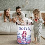 Personalisierte Fantasy Meerjungfrau zusammenklappbar wasserdicht Wäscheaufbewahrung Korb mit Namen und Griff Housewarming Geburtstag Geschenk für Mädchen Kinder