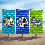 Personalised Sports Ball Cartoon Character Quick Dry Oversized Beach Towel with Name Travel Vacation Essentials Birthday Gift for Sports Lover