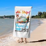 Personalized Cartoon Character Cruise Ship Coconut Tree Quick Drying Oversized Soft Beach Towel with Name and Year Beach Party Gift for Family Friend