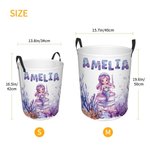 Personalisierte Fantasy Meerjungfrau zusammenklappbar wasserdicht Wäscheaufbewahrung Korb mit Namen und Griff Housewarming Geburtstag Geschenk für Mädchen Kinder