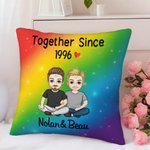 Personalised Together Since Year Cartoon Couple Soft Cushion Cover with Names Home Decor Anniversary Birthday Gift for Couples