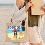 Sac fourre-tout en toile de jute avec nom Accessoires de voyage Cadeau d'anniversaire Cadeau de fête pour les femmes passionnées de lecture