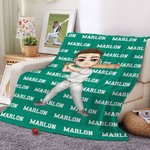 Personalized Multicolor Tennis Cricket Ball Cartoon Character Soft Throw Blanket with 1-11 Names Home Decor Birthday Gift for Sports Lovers