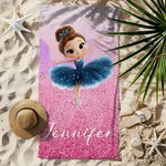 Personalized 3D Cartoon Ballet Girl Quick Dry Oversized Beach Towel with Name Summer Vacation Essentials Beach Pool Party Birthday Gift for Girls