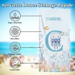 Serviette de Plage Personnalisée avec Animaux du Monde Sous-Marin Nom et Initiale Cadeau d’Anniversaire Essentiel Vacances d’Été pour Enfants