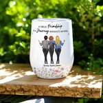 Personalized 2-4 Leopard Besties Back View Floral 12 oz Wine Tumbler with Lid and Names Friendship Birthday Gift for Friends