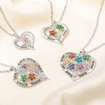 Personalized 1-8 Birthstone Flowers Necklace with Engraved Names Dainty Family Jewellery Birthday Anniversary Mother's Day Gift for Women