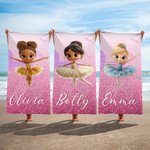 Personalized 3D Cartoon Ballet Girl Quick Dry Oversized Beach Towel with Name Summer Vacation Essentials Beach Pool Party Birthday Gift for Girls
